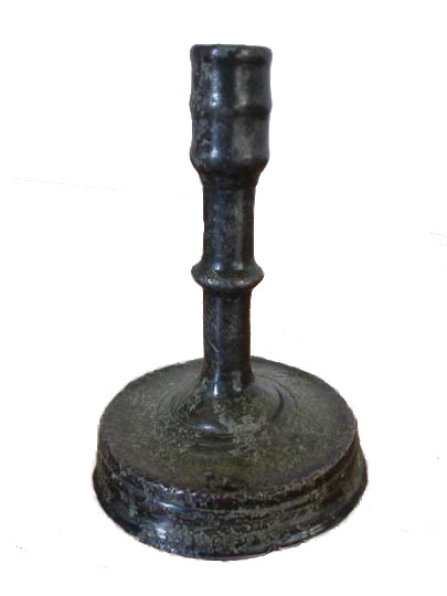 PAS considered French thirteenth century tin alloy ( pewter ) candlestick with text