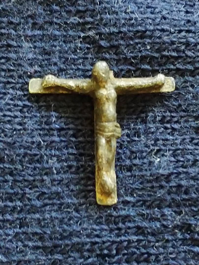 Anglo-Saxon Gilded Crucifix the reverse subsequently decorated to represent a Viking Thor's Hammer 